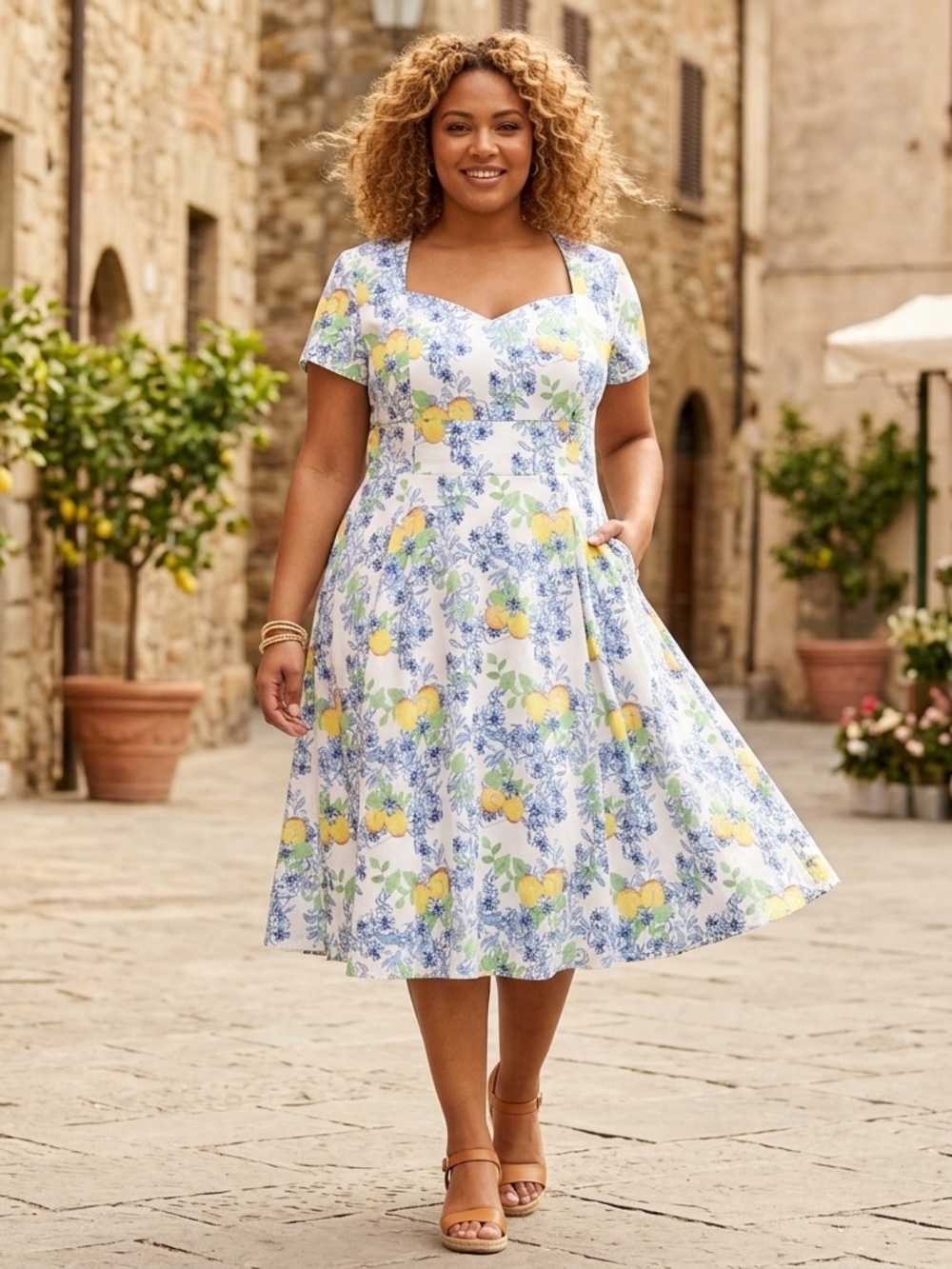 Topvintage Boutique Collection Lemon Floral Swing Dress Plus Size 3XL⁠